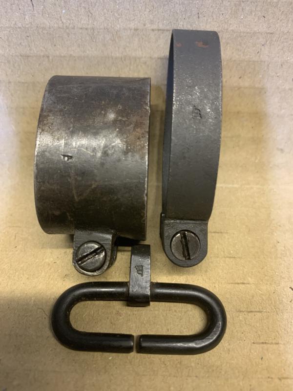 LEE ENFIELD No4 LONGBRANCH MARKED BAND SET AND SWIVEL. ALL LONGBRANCH MARKED.