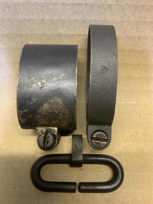 LEE ENFIELD No4 LONGBRANCH MARKED BAND SET AND SWIVEL. ALL LONGBRANCH MARKED.